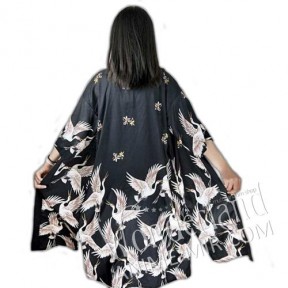 Японское кимоно удлиненное (черное с аистами)
